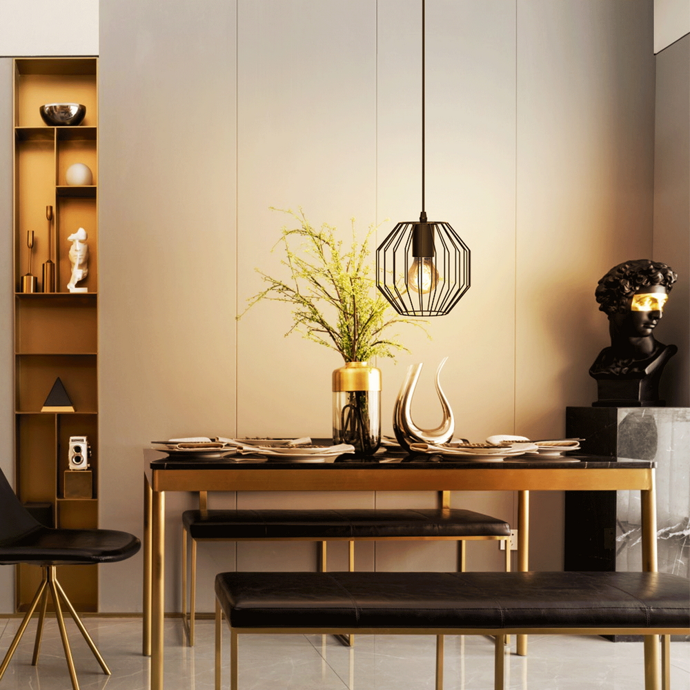 Lampadario da soffitto Exagon Nero opaco 1 x E27 Aigostar - Foto 4