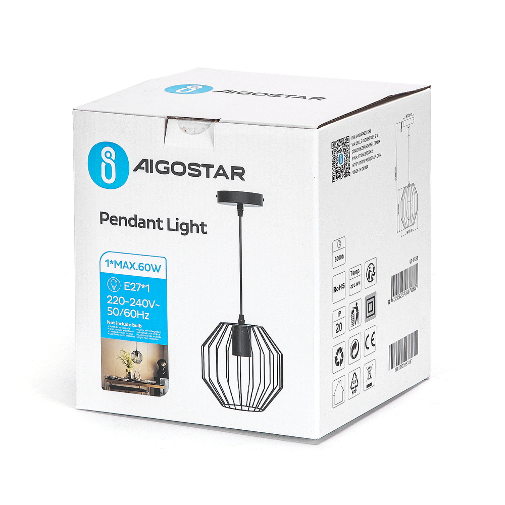 Lampadario da soffitto Exagon Nero opaco 1 x E27 Aigostar - Foto 6