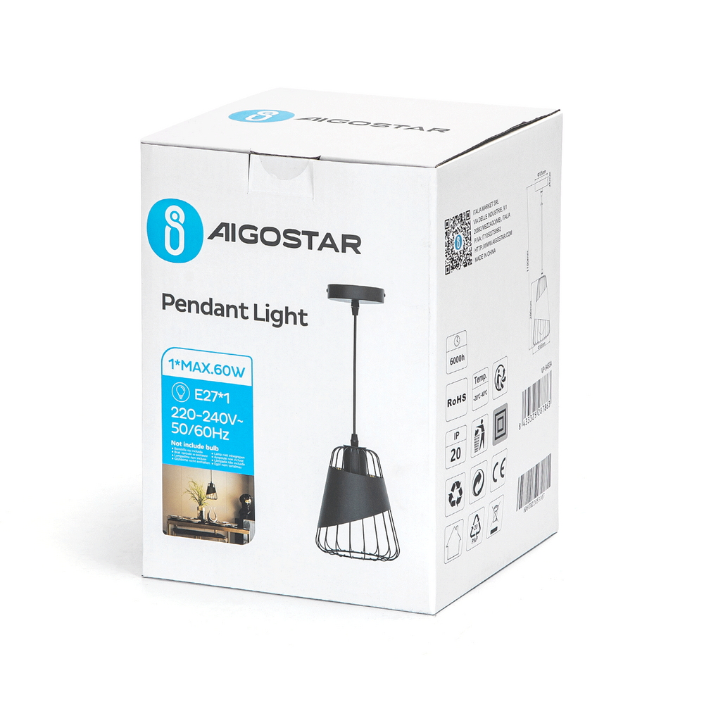 Lampadario da soffitto Fuse Nero opaco 1 x E27 Aigostar - Foto 6