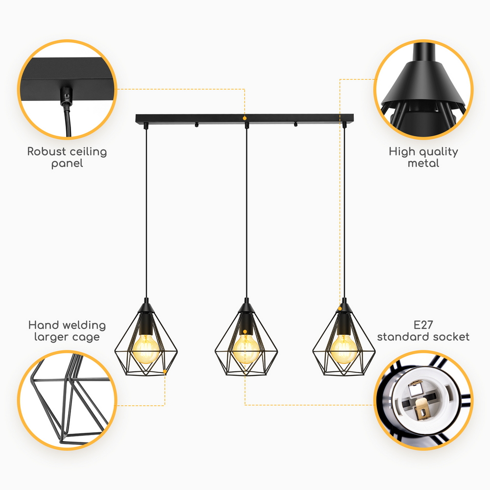 Lampadario da soffitto Triple Nero opaco 3 x E27 Aigostar - Foto 5
