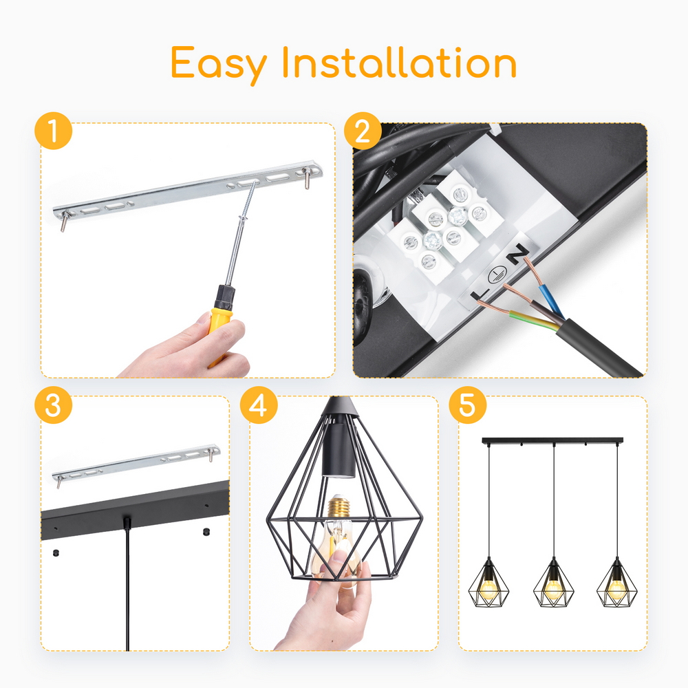 Lampadario da soffitto Triple Nero opaco 3 x E27 Aigostar - Foto 6