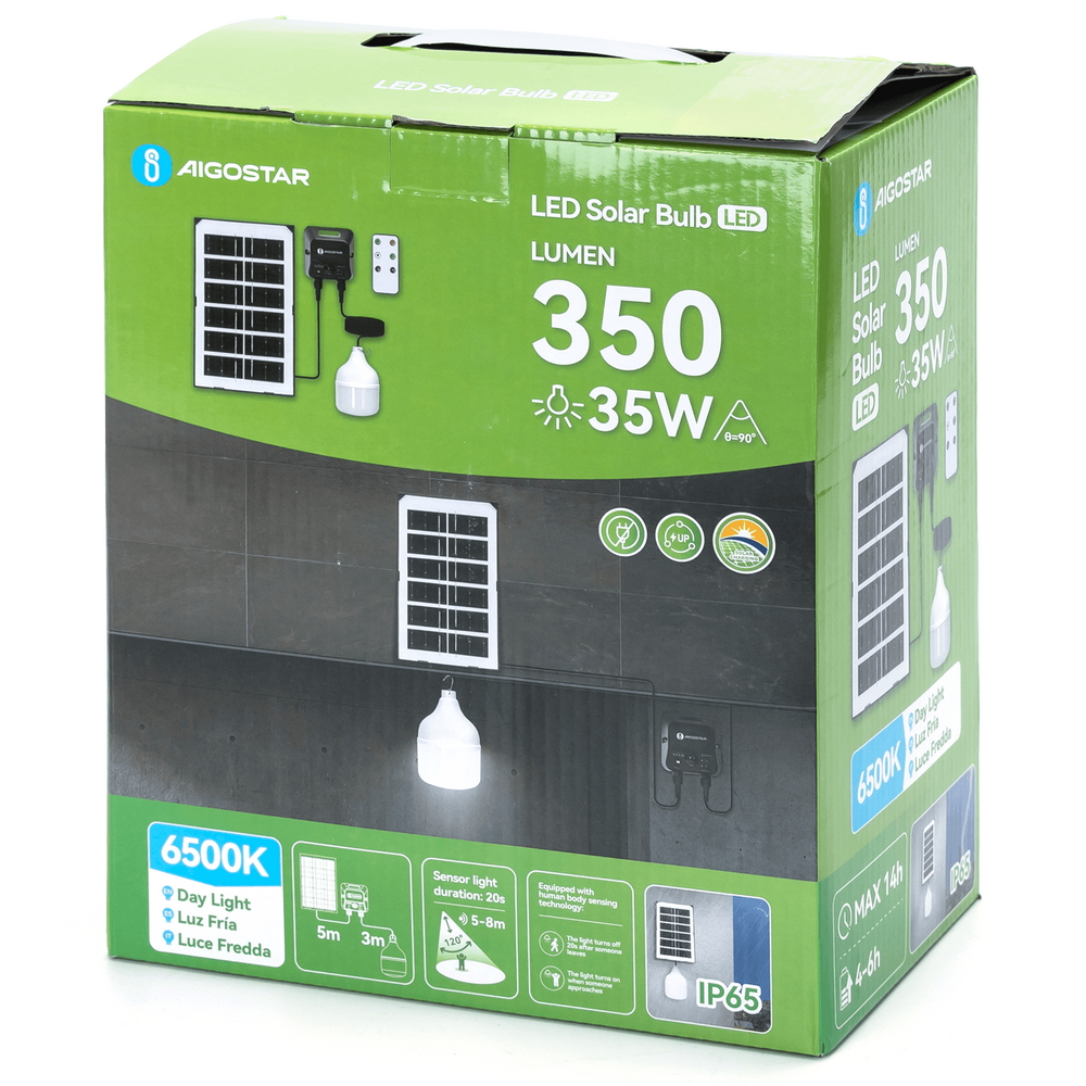 Lampadina Led T100 35W con pannello solare IP65 Bianco freddo 6500K con sensore Aigostar - Foto 4