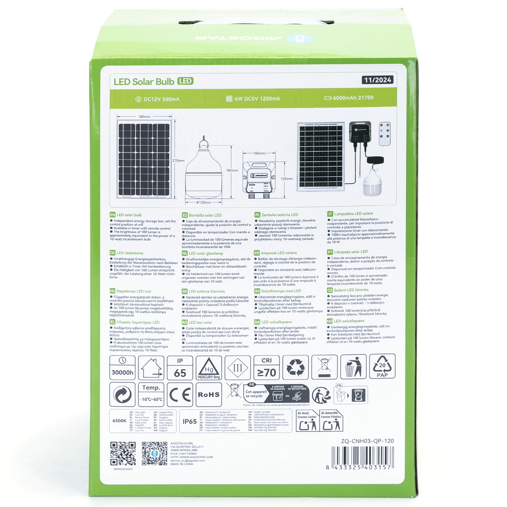 Lampadina Led T100 70W con pannello solare IP65 Bianco freddo 6500K Aigostar - Foto 5