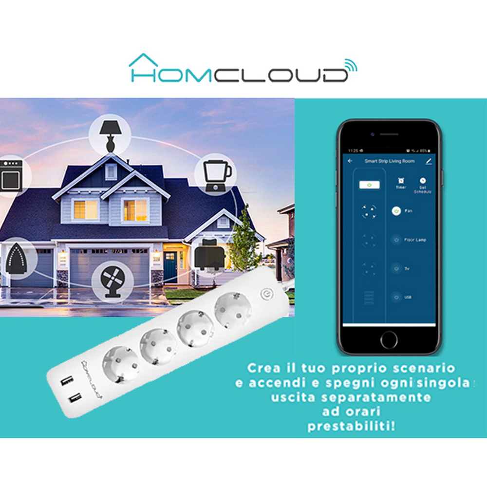 Homcloud EPS16A4 Ciabatta multipresa Smart 4 posti con cavo da 1,8m – 4 Prese Schuko + 2 USB WiFi - Foto 2