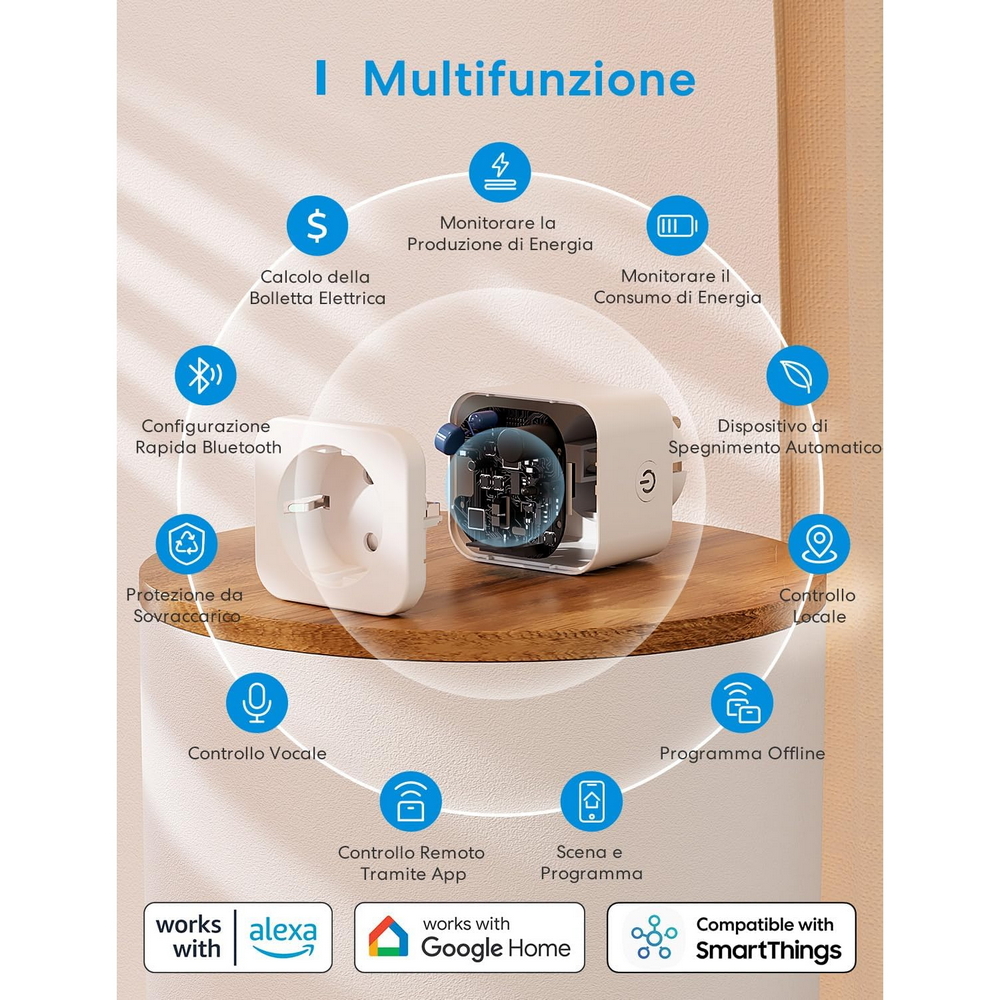 Meross MSS305 Presa Smart 16A Spina schuko monitoraggio consumi WiFi - Foto 1