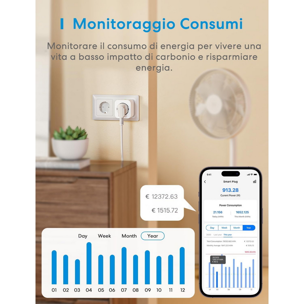 Meross MSS305 Presa Smart 16A Spina schuko monitoraggio consumi WiFi - Foto 3