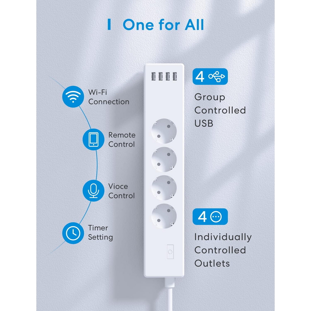 Meross MSS425FHK Ciabatta multipresa Smart 4 posti con cavo da 1,8m – 4 Prese Schuko + 4 USB WiFi Homekit - Foto 1