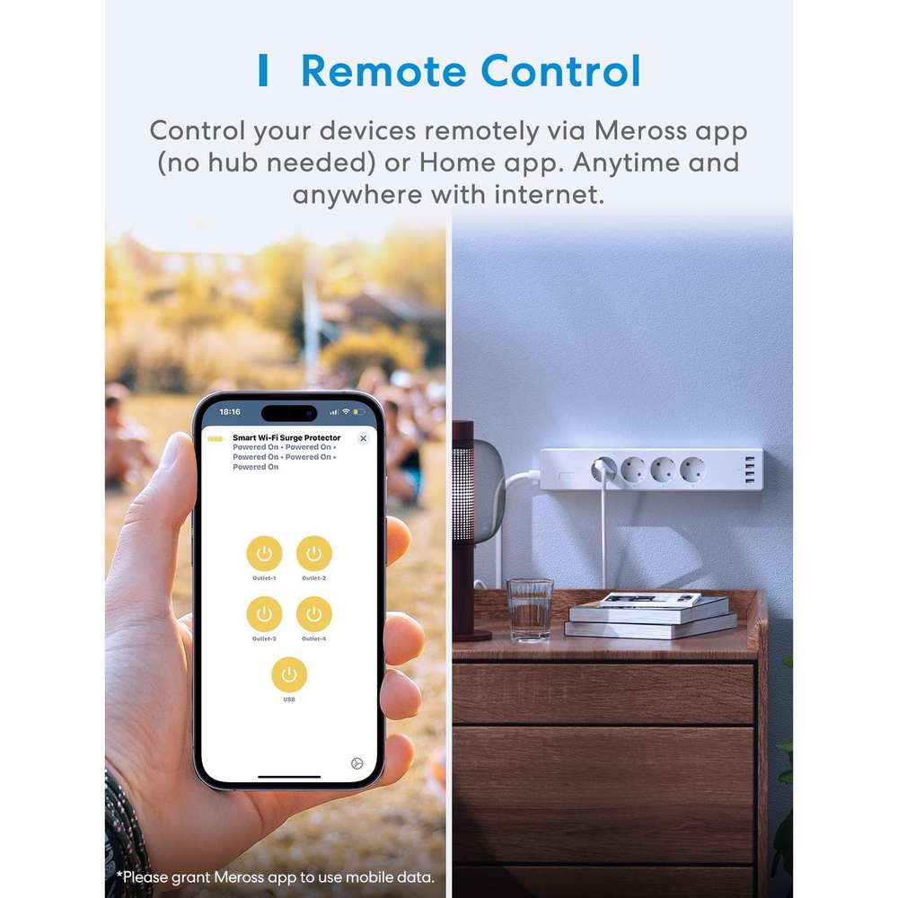 Meross MSS425FHK Ciabatta multipresa Smart 4 posti con cavo da 1,8m – 4 Prese Schuko + 4 USB WiFi Homekit - Foto 3