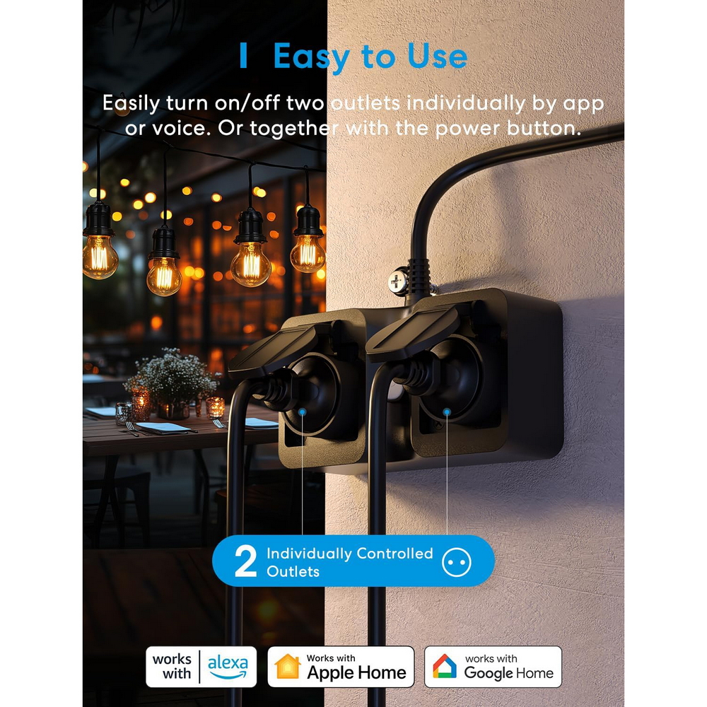 Meross MSS620BNHK Ciabatta multipresa Smart da esterno IP44 2 Prese Schuko WiFi Homekit - Foto 2