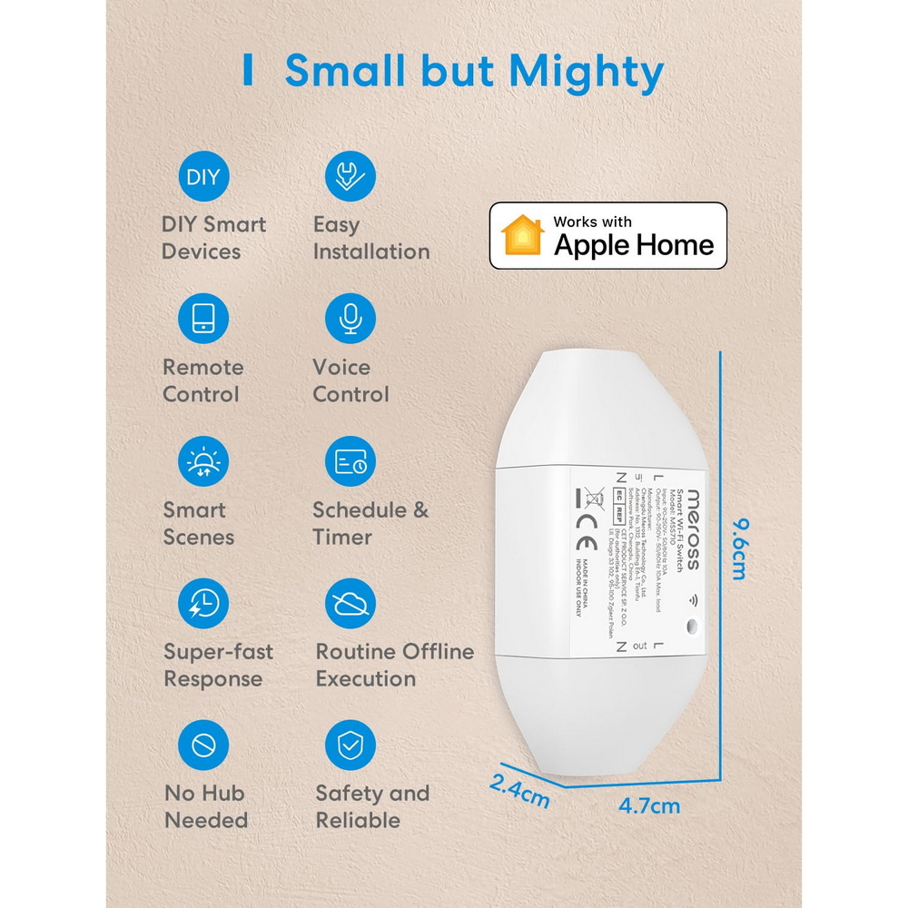 Meross MSS710HK Interruttore universale Smart AC 10A 220V WiFi Homekit - Foto 3