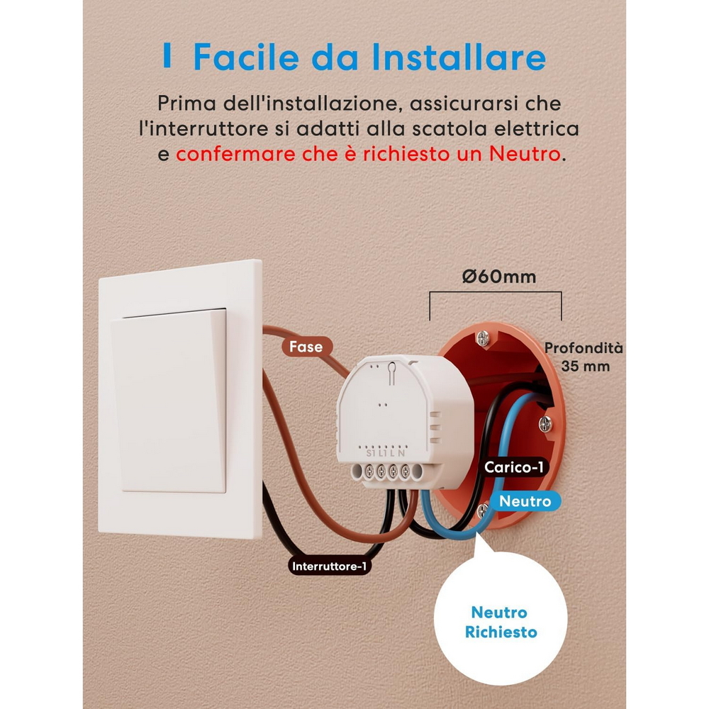 Meross MSS810HK Interruttore relè Smart 1 canale AC 10A 220V WiFi Homekit - Foto 1