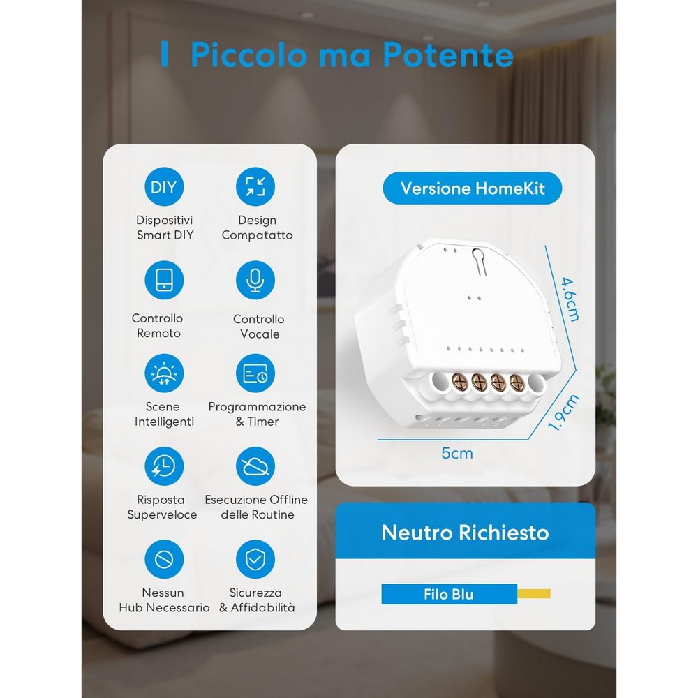 Meross MSS810HK Interruttore relè Smart 1 canale AC 10A 220V WiFi Homekit - Foto 2