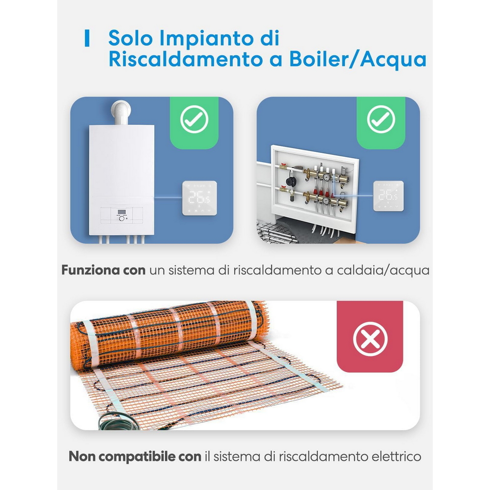 Meross MTS200BHK Termostato da parete Smart per riscaldamento ad acqua radiatori e pavimento WiFi Homekit - Foto 2