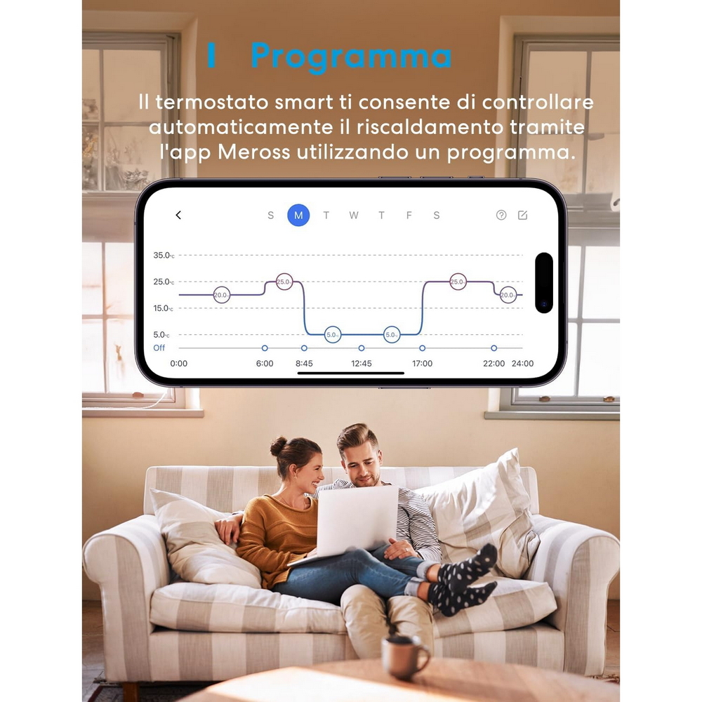 Meross MTS200BHK Termostato da parete Smart per riscaldamento ad acqua radiatori e pavimento WiFi Homekit - Foto 3