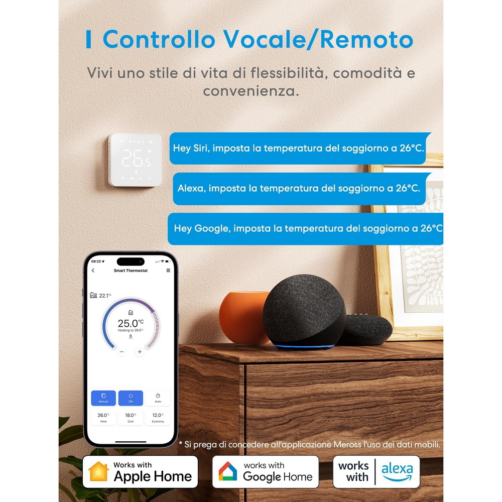 Meross MTS200BHK Termostato da parete Smart per riscaldamento ad acqua radiatori e pavimento WiFi Homekit - Foto 4
