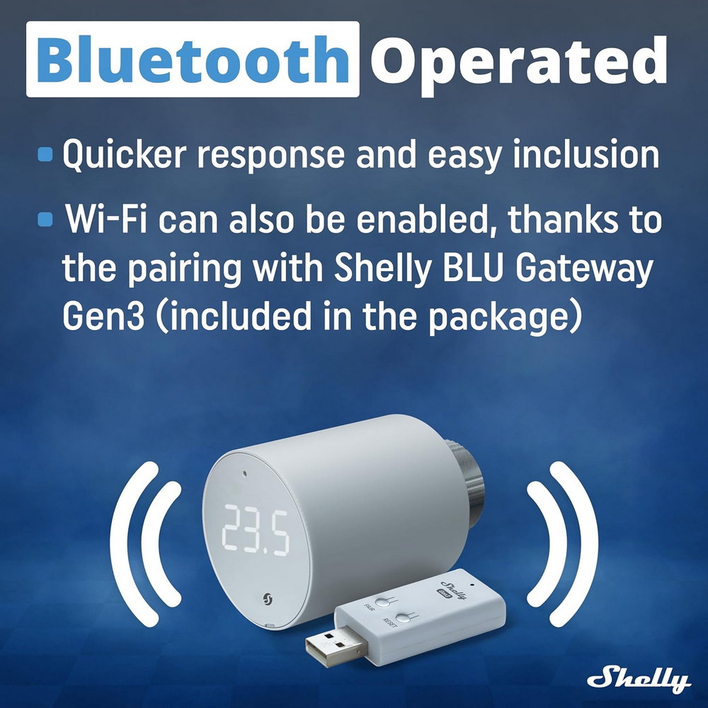 Shelly BLU TRV Valvola termostatica Smart 2pz + Hub Shelly BLU Gateway Gen3 Wi-Fi - Foto 3