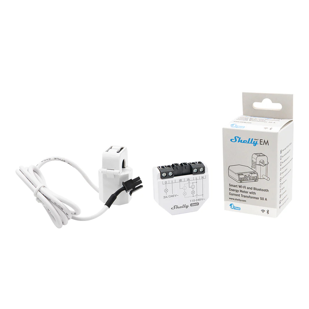 Shelly EM Gen3 Misuratore consumo elettrico Smart 1 canale + 1 Pinza amperometrica 50A monitoraggio monofase WiFi Bluetooth - Foto 3