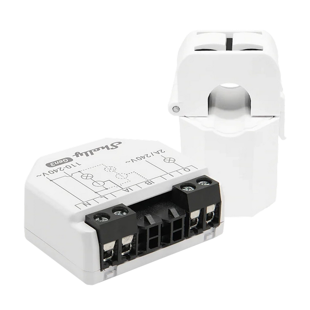 Foto principale Shelly EM Gen3 Misuratore consumo elettrico Smart 1 canale + 1 Pinza amperometrica 50A monitoraggio monofase WiFi Bluetooth