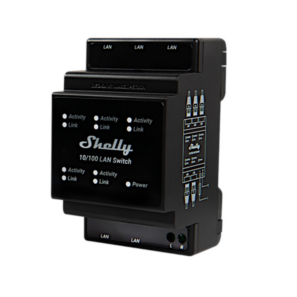 Foto principale Shelly LAN Switch di rete su guida DIN 5 porte ethernet RJ45 10/100