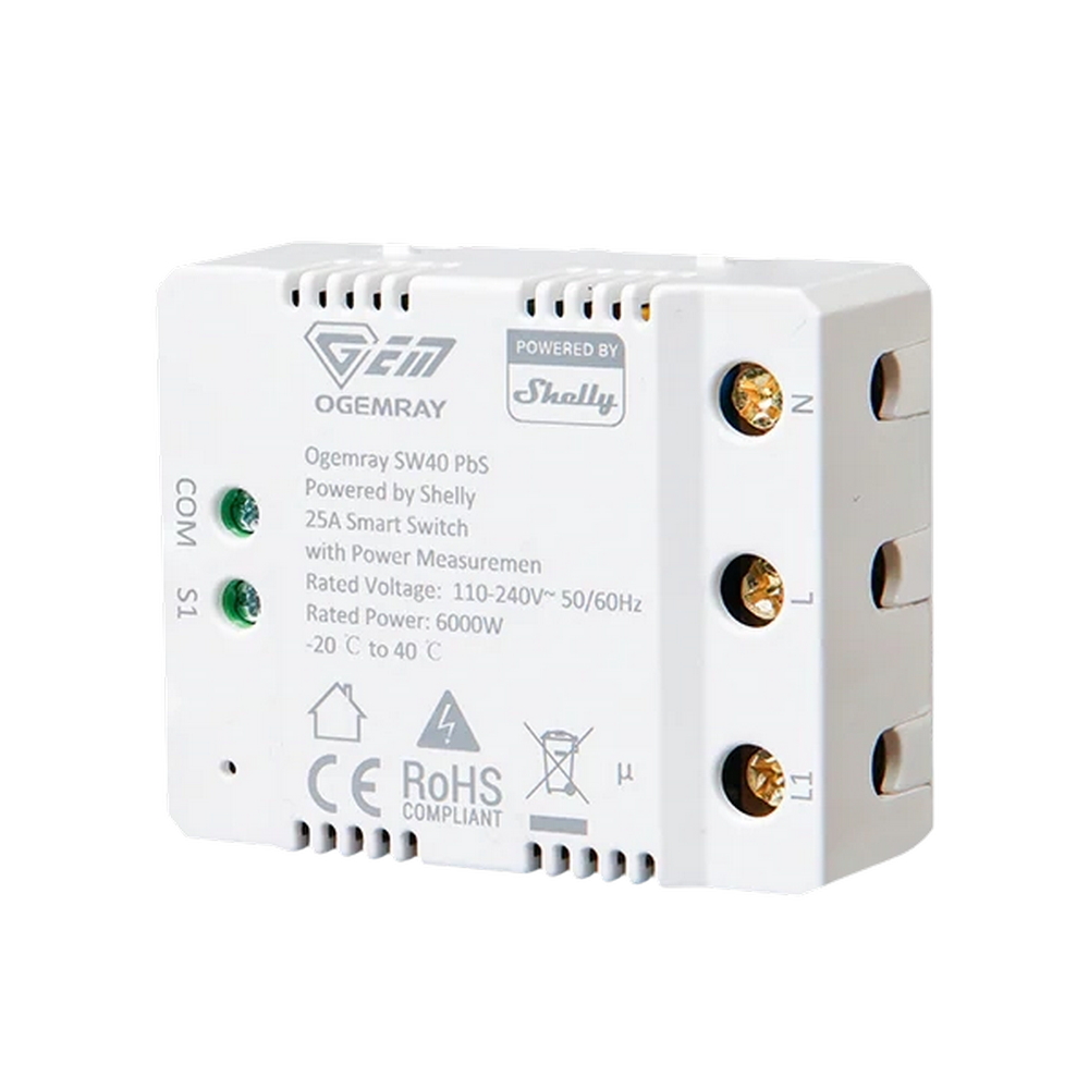 Foto principale Shelly Ogemray 25A AC Interruttore relè Smart 1 canale Grandi elettrodomestici MAX 6000W monitoraggio consumi WiFi Bluetooth