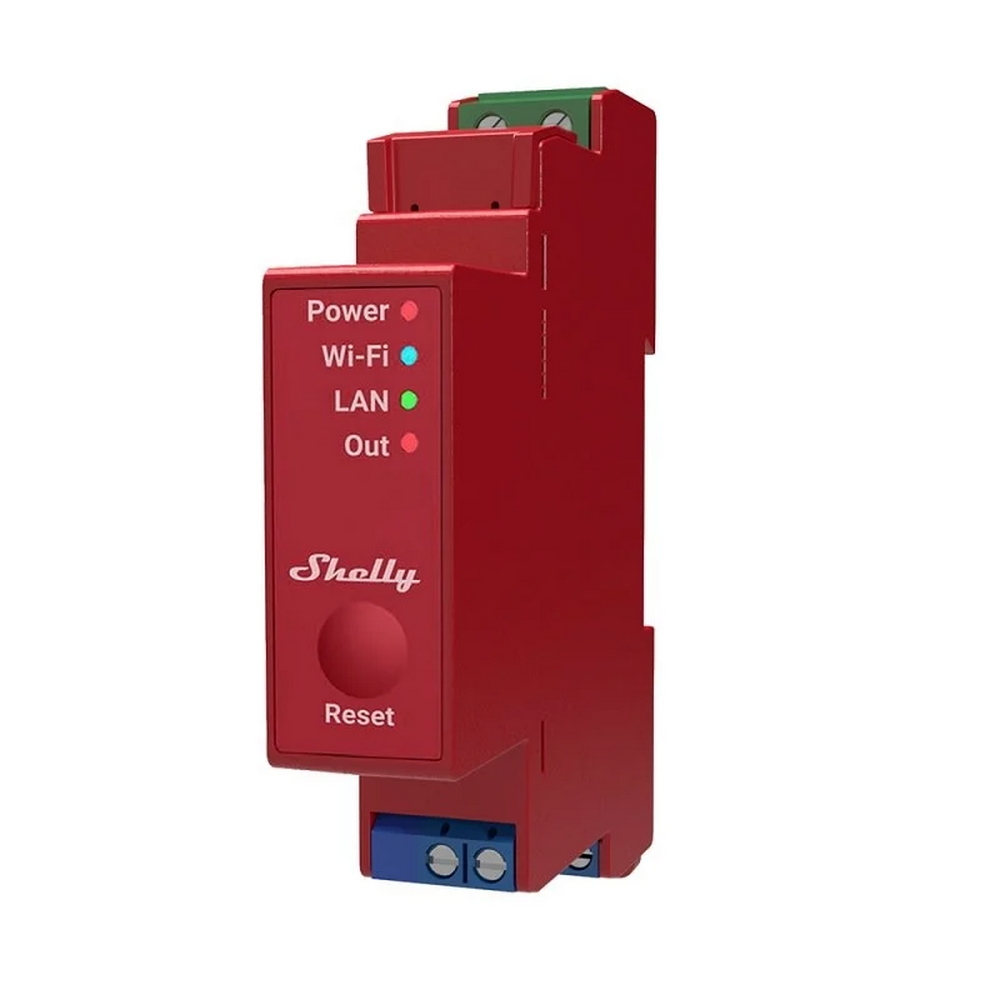 Foto principale Shelly Pro 1PM 16A AC Interruttore relè Smart su guida DIN 1 canale monitoraggio consumi LAN WiFi Bluetooth