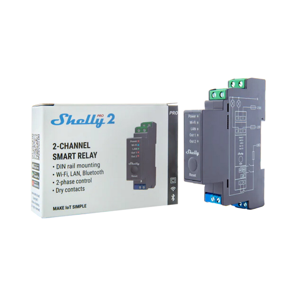 Shelly Pro 2 25A AC Interruttore relè Smart su guida DIN 2 canali contatto pulito LAN WiFi Bluetooth - Foto 4