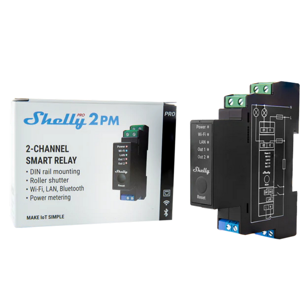 Shelly Pro 2PM 25A AC Interruttore relè Smart su guida DIN 2 canalI monitoraggio consumi LAN WiFi Bluetooth - Foto 4