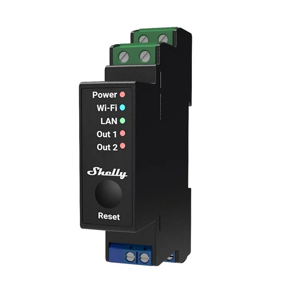 Foto principale Shelly Pro 2PM 25A AC Interruttore relè Smart su guida DIN 2 canalI monitoraggio consumi LAN WiFi Bluetooth