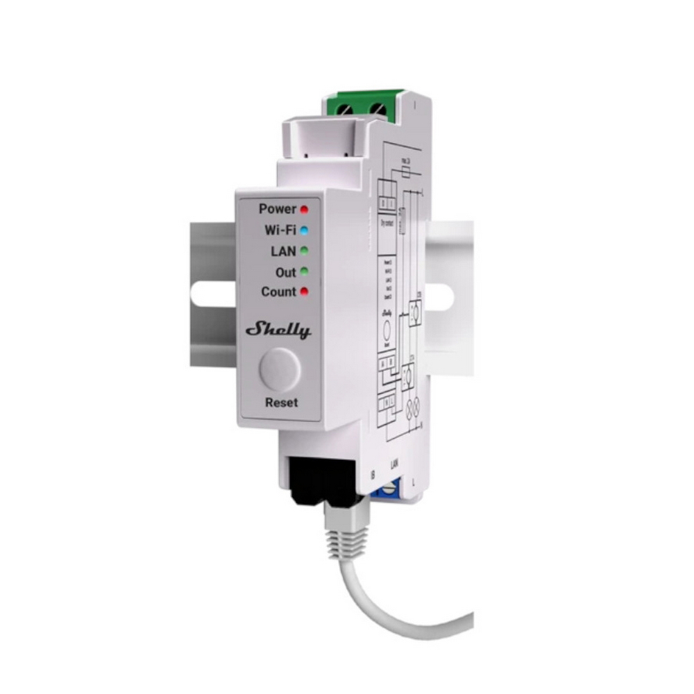 Foto principale Shelly Pro EM 50A Misuratore consumo elettrico Smart 2 canali su guida DIN + 2 Pinze amperometriche 50A monitoraggio monofase LAN WiFi Bluetooth