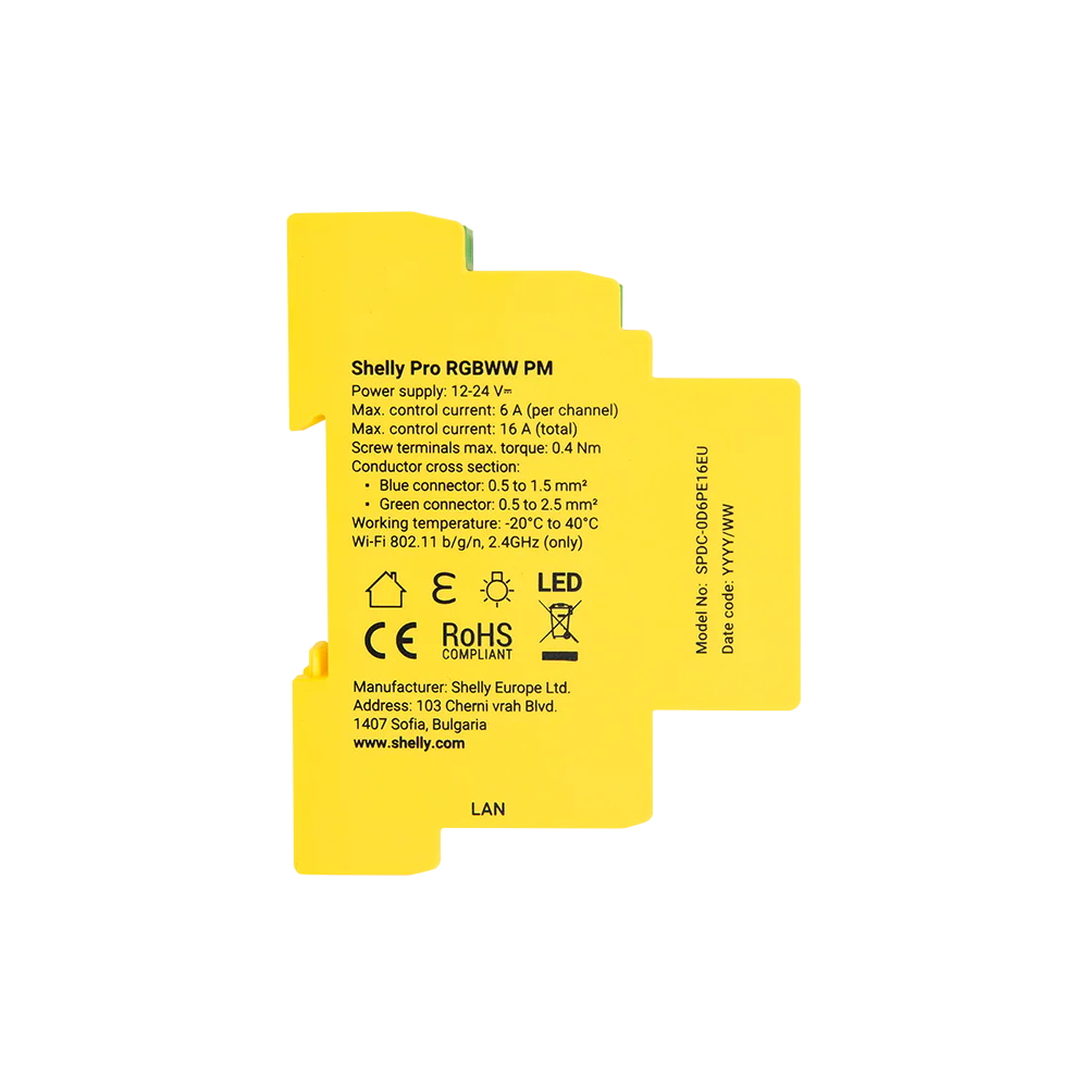 Shelly Pro RGBWW PM 12-24V DC Controller dimmer Strisce Led Smart su guida DIN monitoraggio consumi LAN WiFi Bluetooth - Foto 1