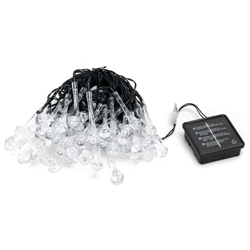 Catena decorata con 50 Gocce a Led Bianco freddo 10 metri con pannello solare Aigostar - Foto 1