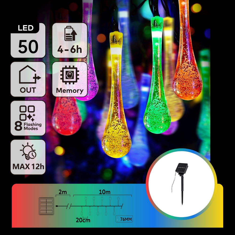 Catena decorata con 50 Gocce a Led RGBY 10 metri con pannello solare Aigostar - Foto 5