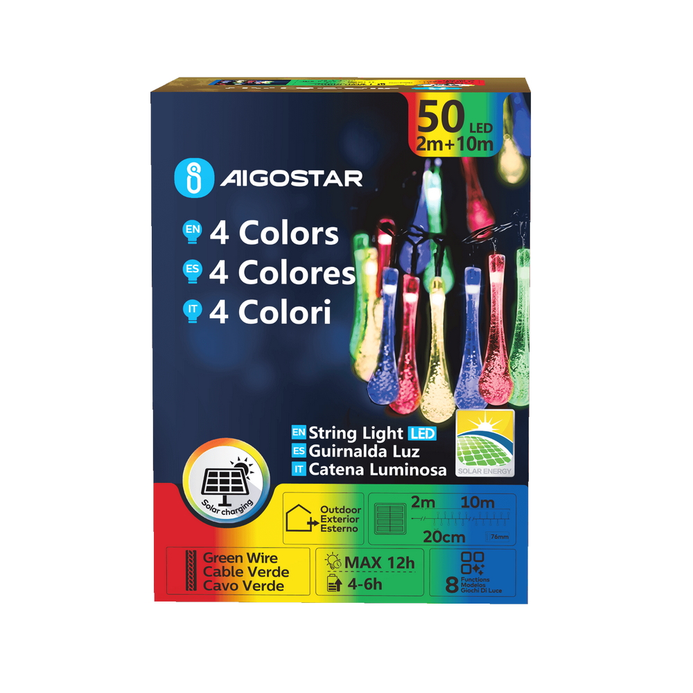 Catena decorata con 50 Gocce a Led RGBY 10 metri con pannello solare Aigostar - Foto 6