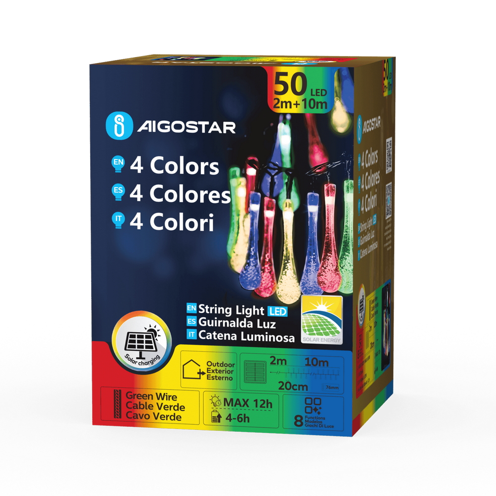 Catena decorata con 50 Gocce a Led RGBY 10 metri con pannello solare Aigostar - Foto 7