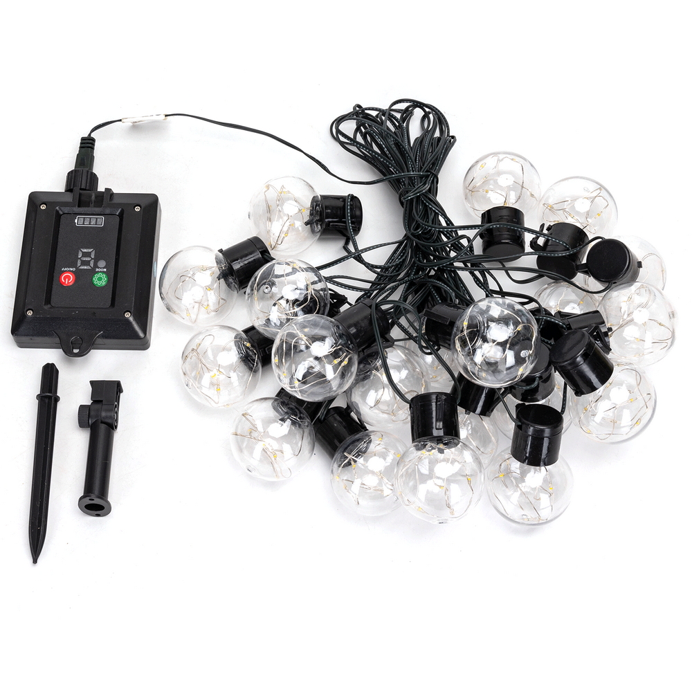 Catena luminosa 160 Led decorativa a energia solare 10 metri 20 lampadine a sfera trasparenti Bianco freddo Aigostar - Foto 1