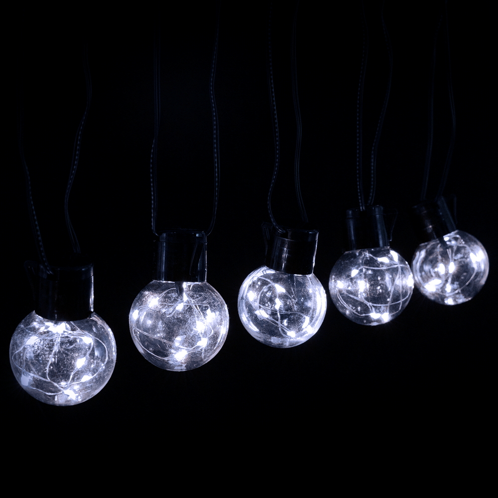 Foto principale Catena luminosa 160 Led decorativa a energia solare 10 metri 20 lampadine a sfera trasparenti Bianco freddo Aigostar