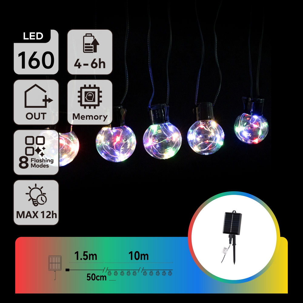 Catena luminosa 160 Led decorativa a energia solare 10 metri 20 lampadine a sfera trasparenti RGB Aigostar - Foto 5