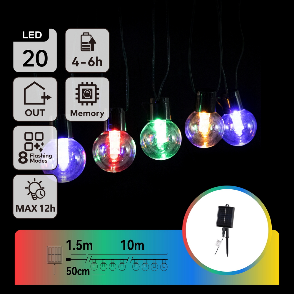 Catena luminosa a Led decorativa a energia solare 10 metri 20 lampadine a sfera trasparenti RGB Aigostar - Foto 5