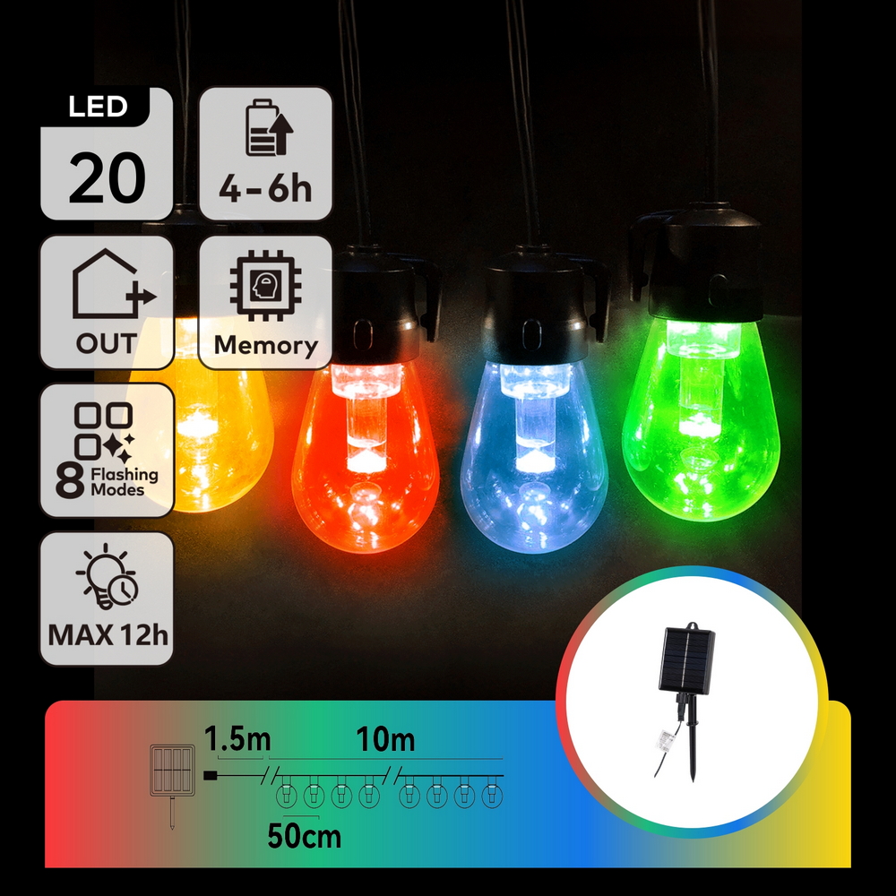 Catena luminosa a Led decorativa a energia solare 10 metri 20 lampadine trasparenti RGB Aigostar - Foto 2