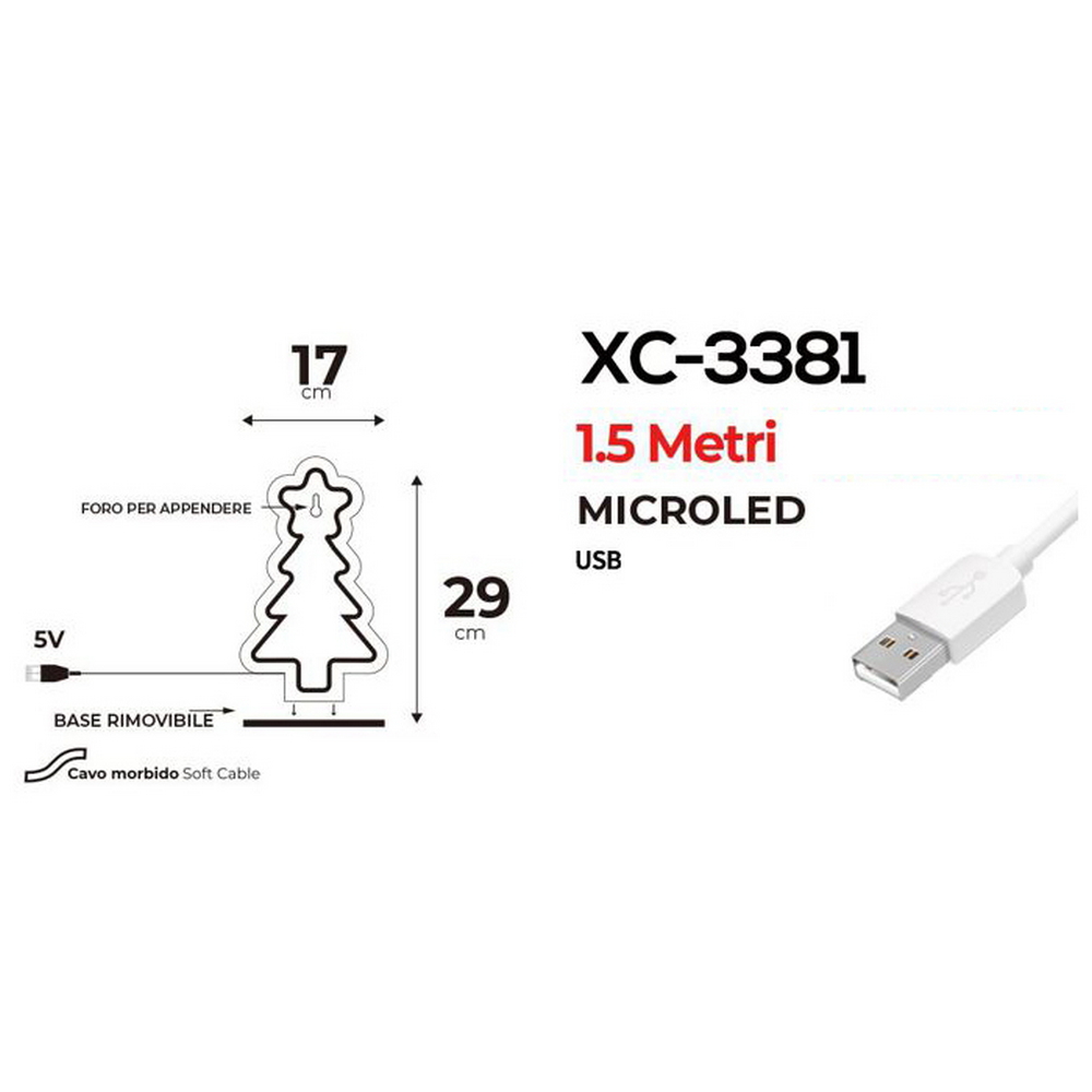 Albero di Natale luminoso da 30cm Led Neon Flex USB da interno Wisdom - Foto 1
