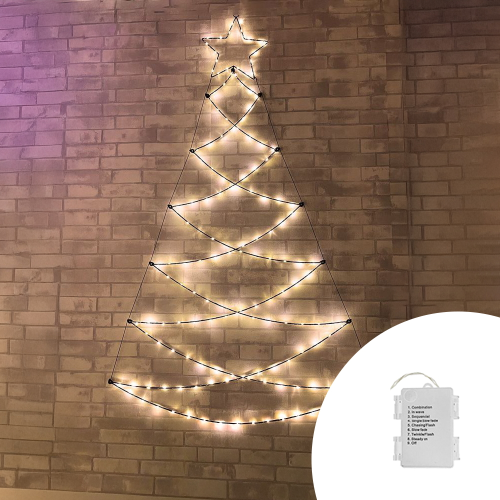 Foto principale Albero di Natale luminoso da parete 150 Led luce decorativa 122cm Bianco Caldo a batteria Wisdom