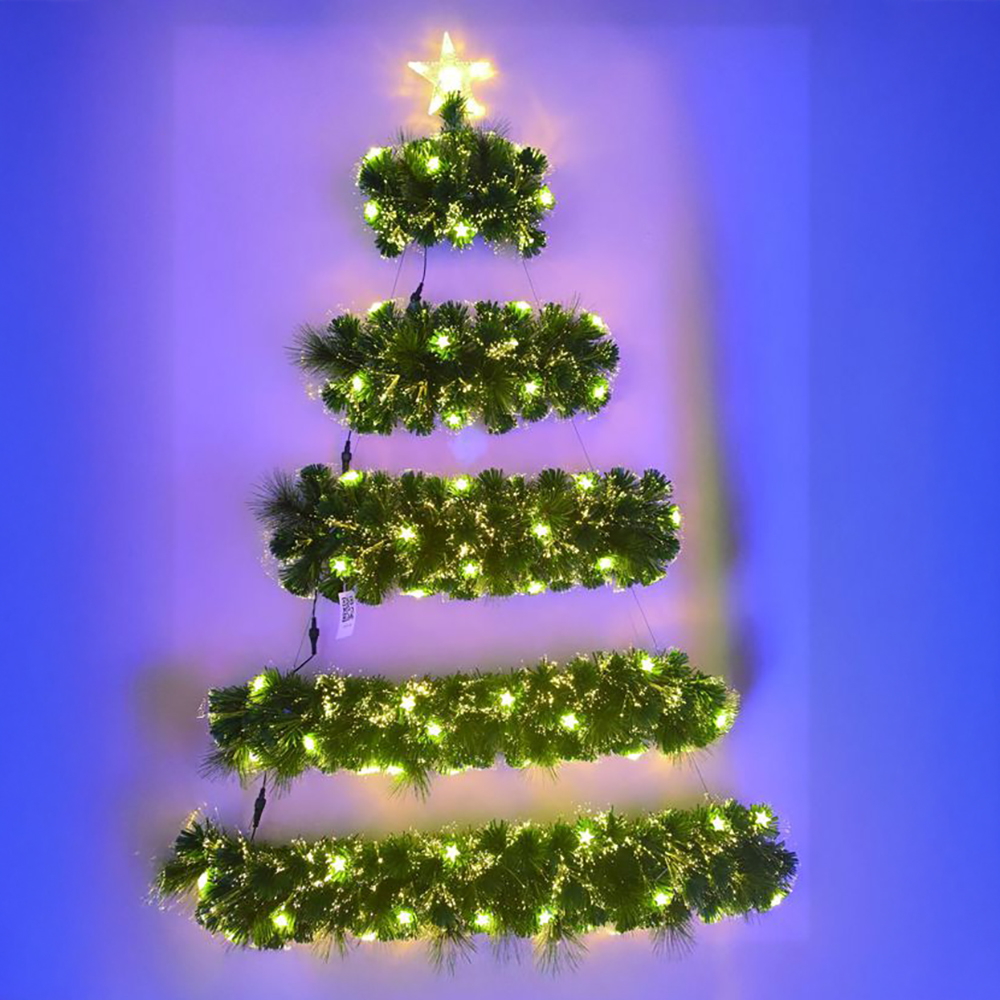 Albero di Natale luminoso da parete 150cm con festone e luce decorativa in fibra ottica Bianco Caldo Wisdom - Foto 1