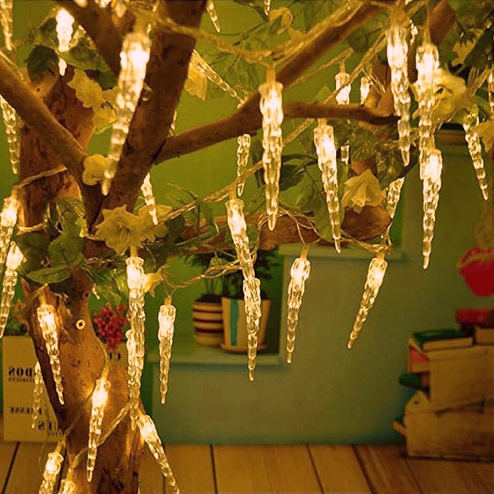 Catena decorata con 40 Ghiaccioli a Led Bianco Caldo 6 metri con pannello solare Wisdom - Foto 1