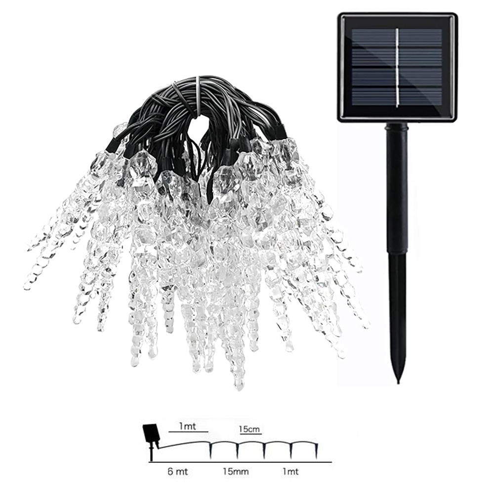 Catena decorata con 40 Ghiaccioli a Led Bianco Caldo 6 metri con pannello solare Wisdom - Foto 2