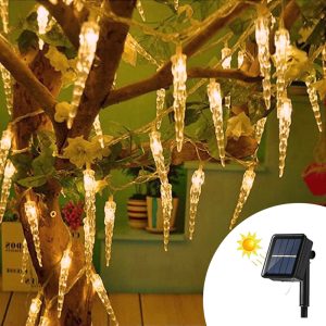 Foto principale Catena decorata con 40 Ghiaccioli a Led Bianco Caldo 6 metri con pannello solare Wisdom