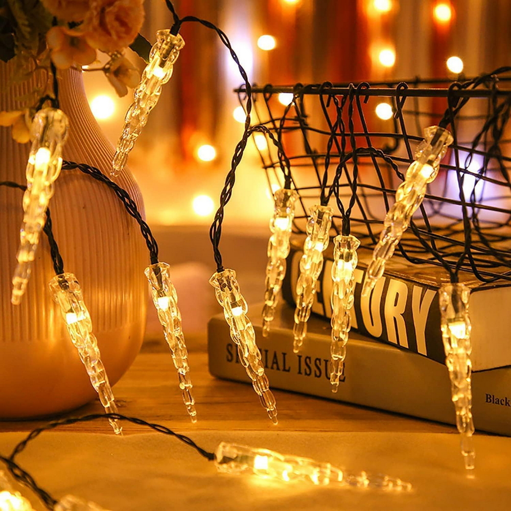 Catena decorata con 40 Ghiaccioli a Led Bianco Caldo 6 metri con pannello solare Wisdom - Foto 4