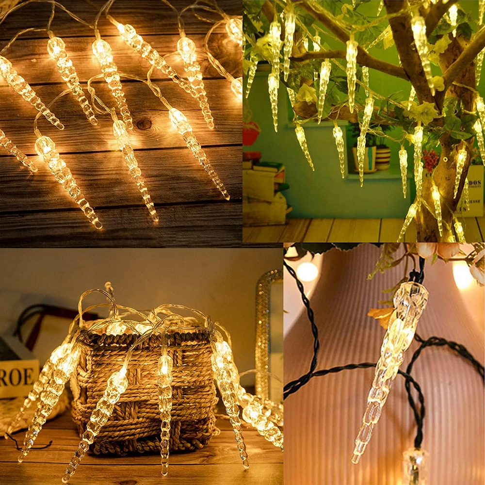 Catena decorata con 40 Ghiaccioli a Led Bianco Caldo 6 metri con pannello solare Wisdom - Foto 6