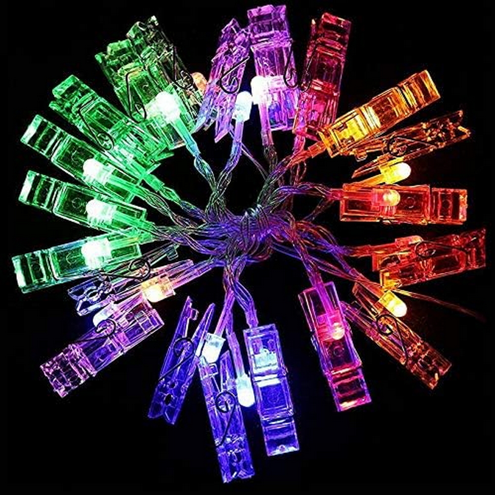 Catena decorata con mollette portafoto luminose a Led RGB 2 metri a batteria e autospegnimento Wisdom - Foto 1