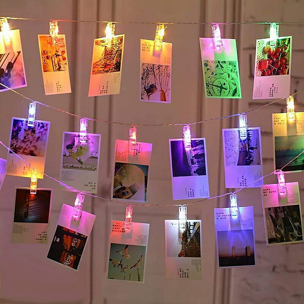 Catena decorata con mollette portafoto luminose a Led RGB 2 metri a batteria e autospegnimento Wisdom - Foto 2