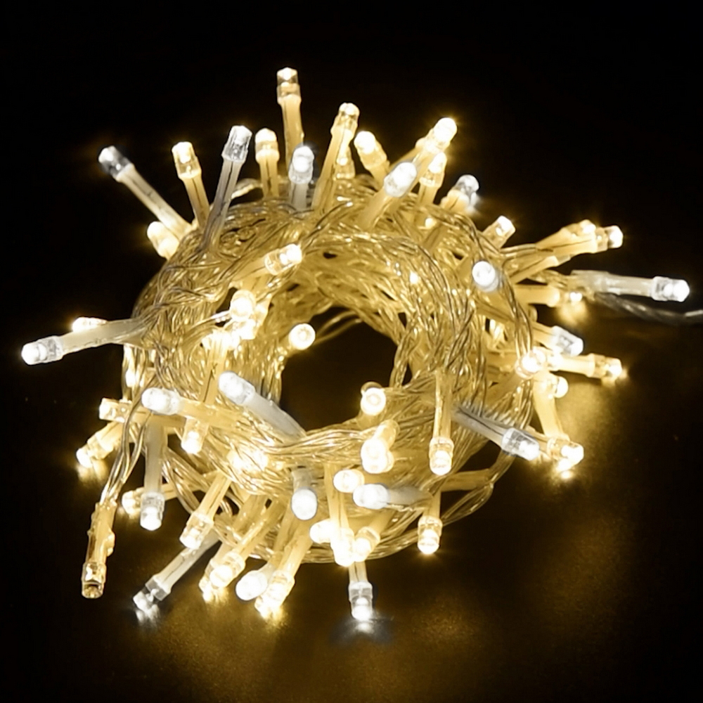 Catena di luci 42 metri da 500 Led Bianco Caldo fisso e Bianco Freddo intermittente con cavo trasparente Wisdom - Foto 4